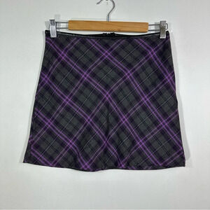 Vintage A. Byer Purple Plaid Faux Leather Piping Mini Skirt